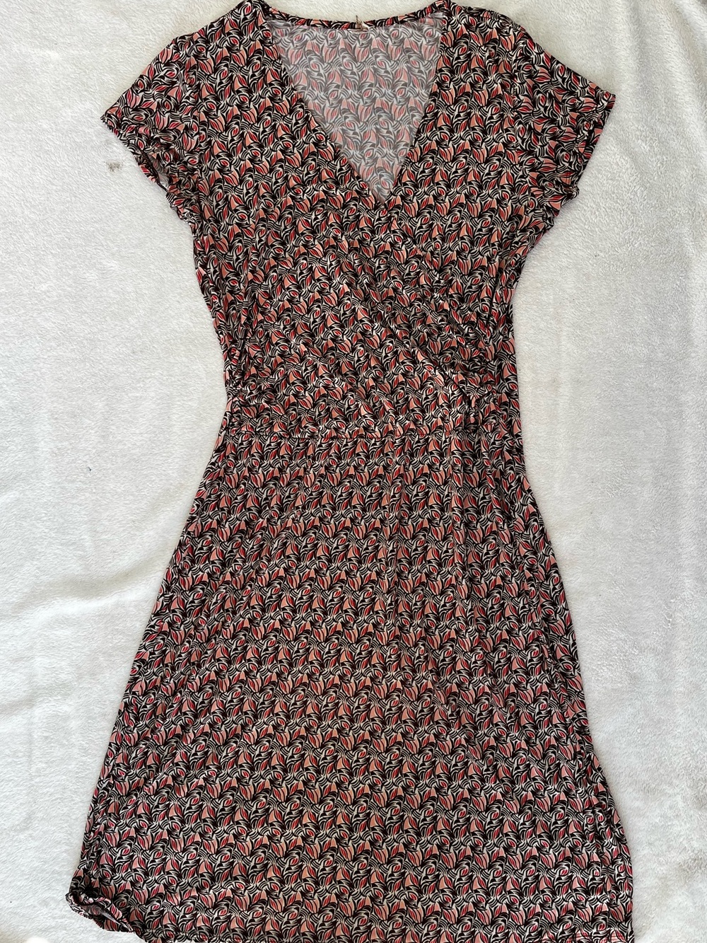 Classic A line floral Wrap-Style Short Sleeve Dress